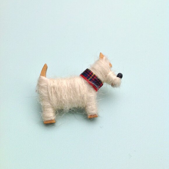 Artisan Brooch Scottish Shetland Wool, Tartan Plaid + Wood Scottie Terrier Dog - Picture 2 of 13